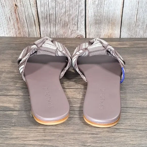 Rothys The Knot Taupe Stripe Slip on Flat Sandals Women's Size 8 (NWOB) - Picture 4 of 8